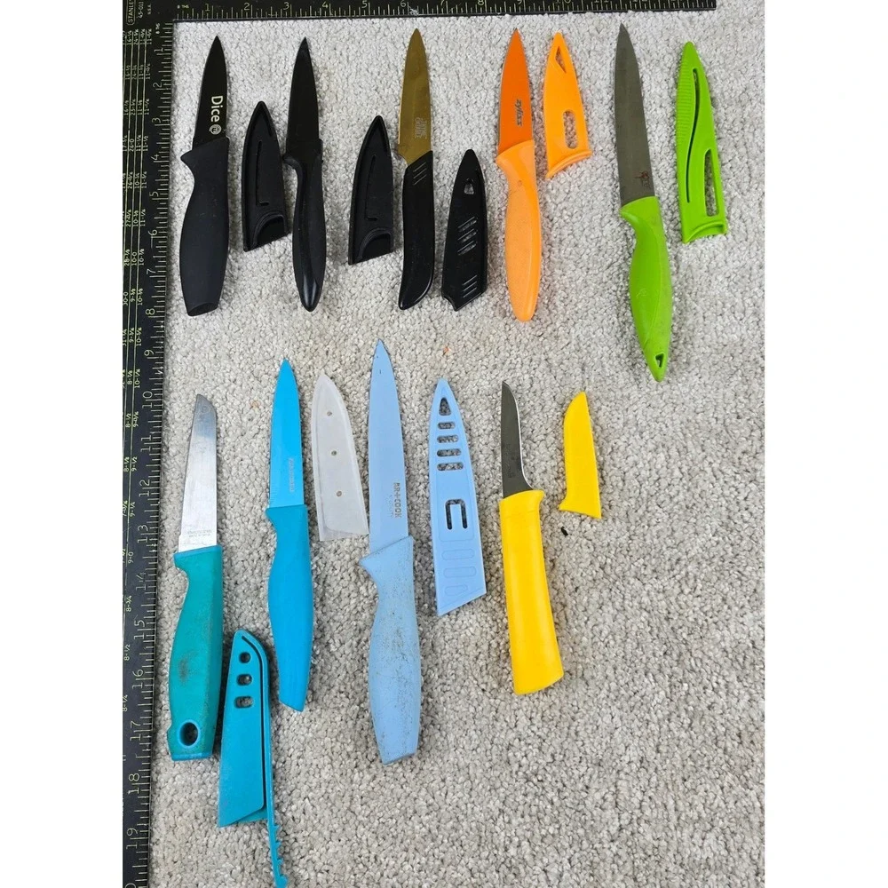 Used Paring Knife lot 9 knives with Zyliss Art & Cook Dice with Blade Guards